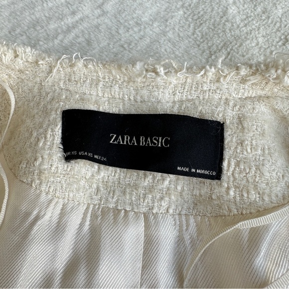 Zara Cotton Wool Ivory Ecru Tweed Long Sleeve Middle Cardigan XS - Picture 8 of 16